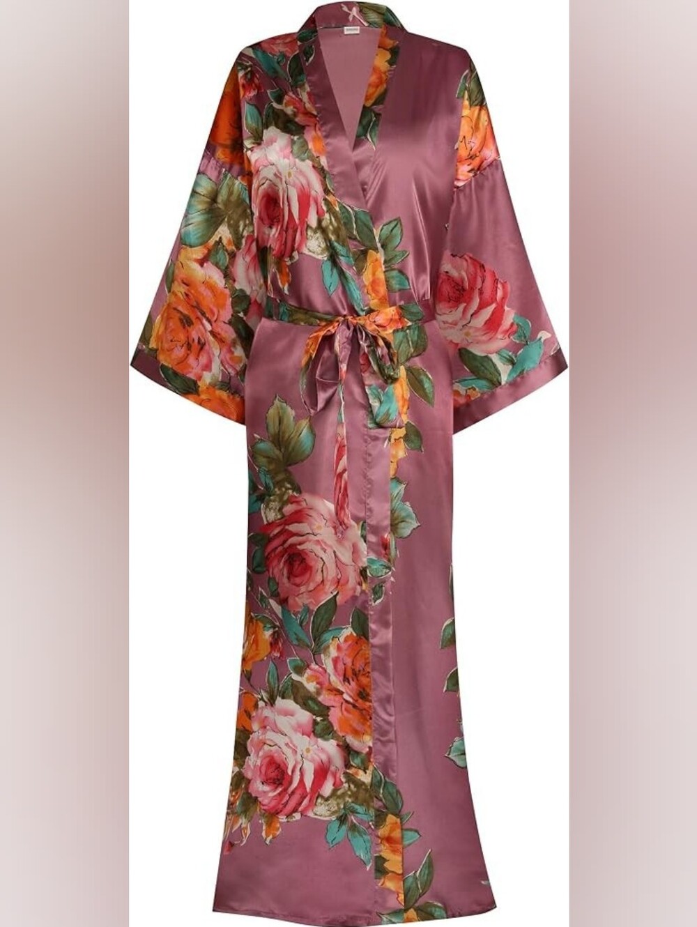 Long Purple Floral Kimono Robe